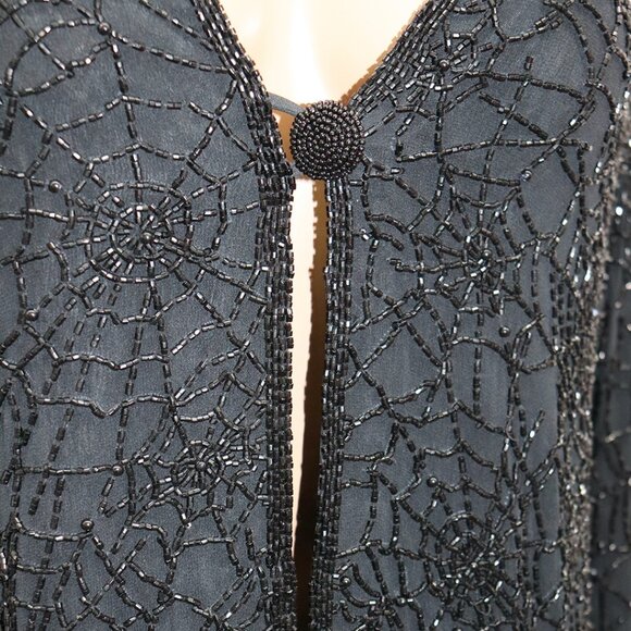 OLEG CASSINI Evening Black Tie Spider Web Design Cardigan Top M - Picture 3 of 5